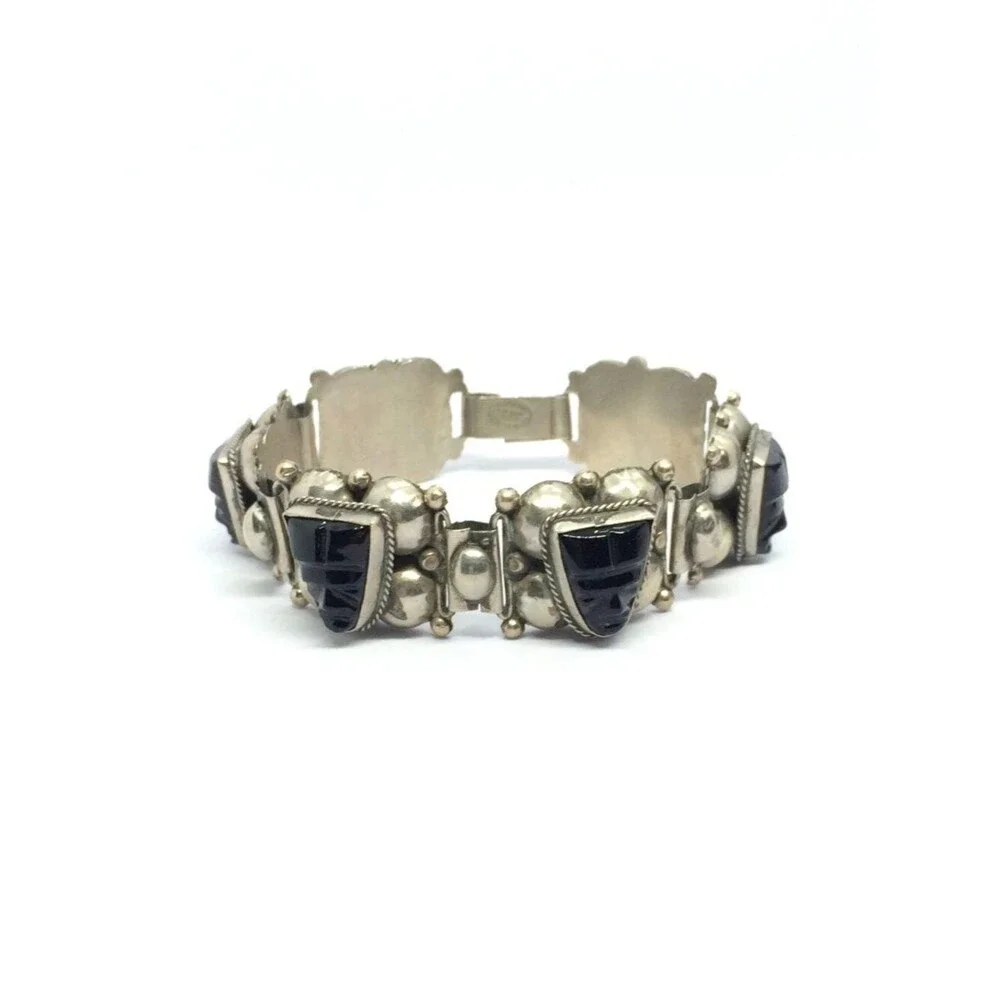VINTAGE ALPACA Bracelet Mask Hecho En Mexico EGS Guad Jal Silver Tone